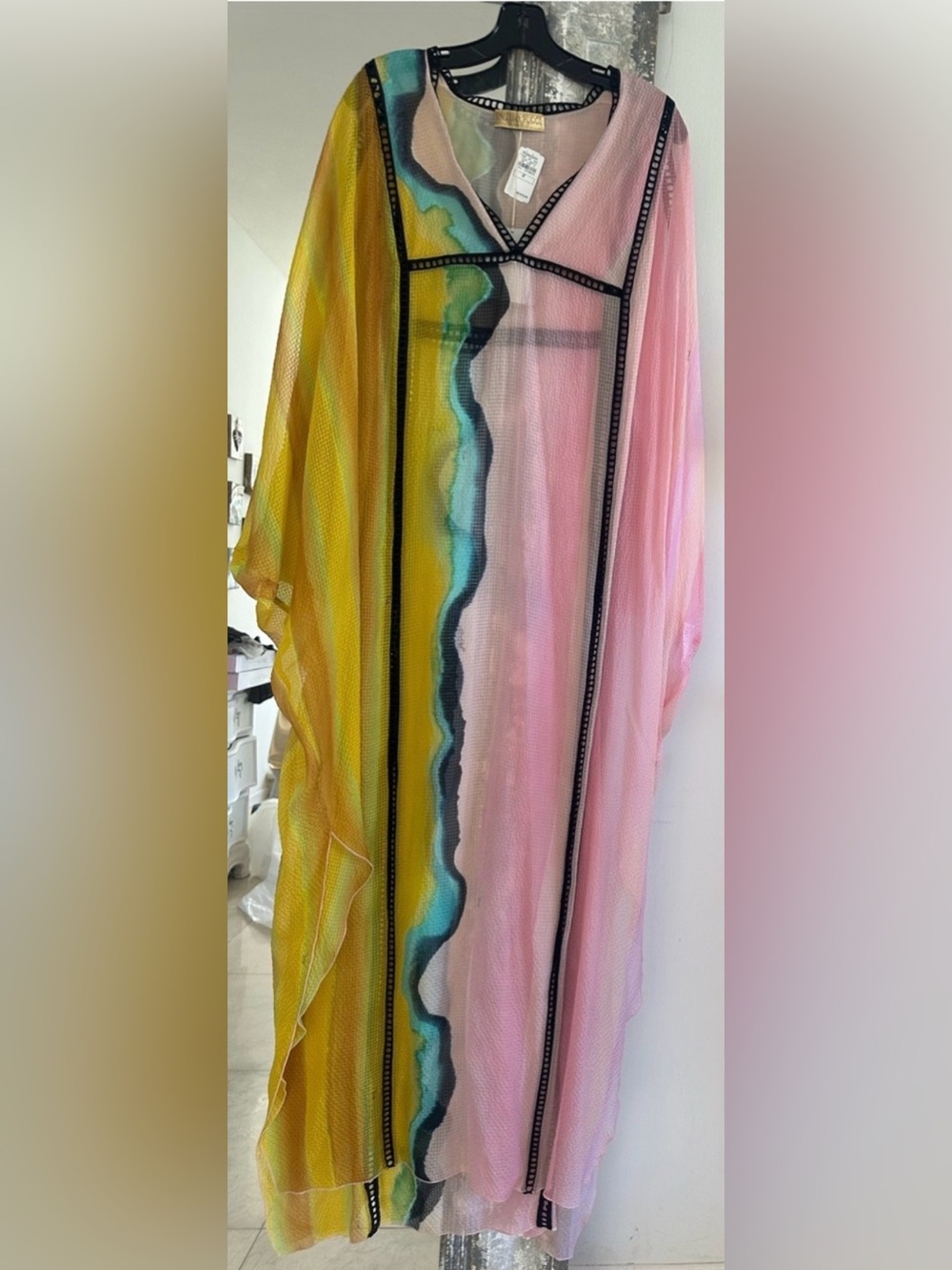 Emilio Pucci Pink and Black Trim Kaftan with Gold Label 100% SILK tags attached